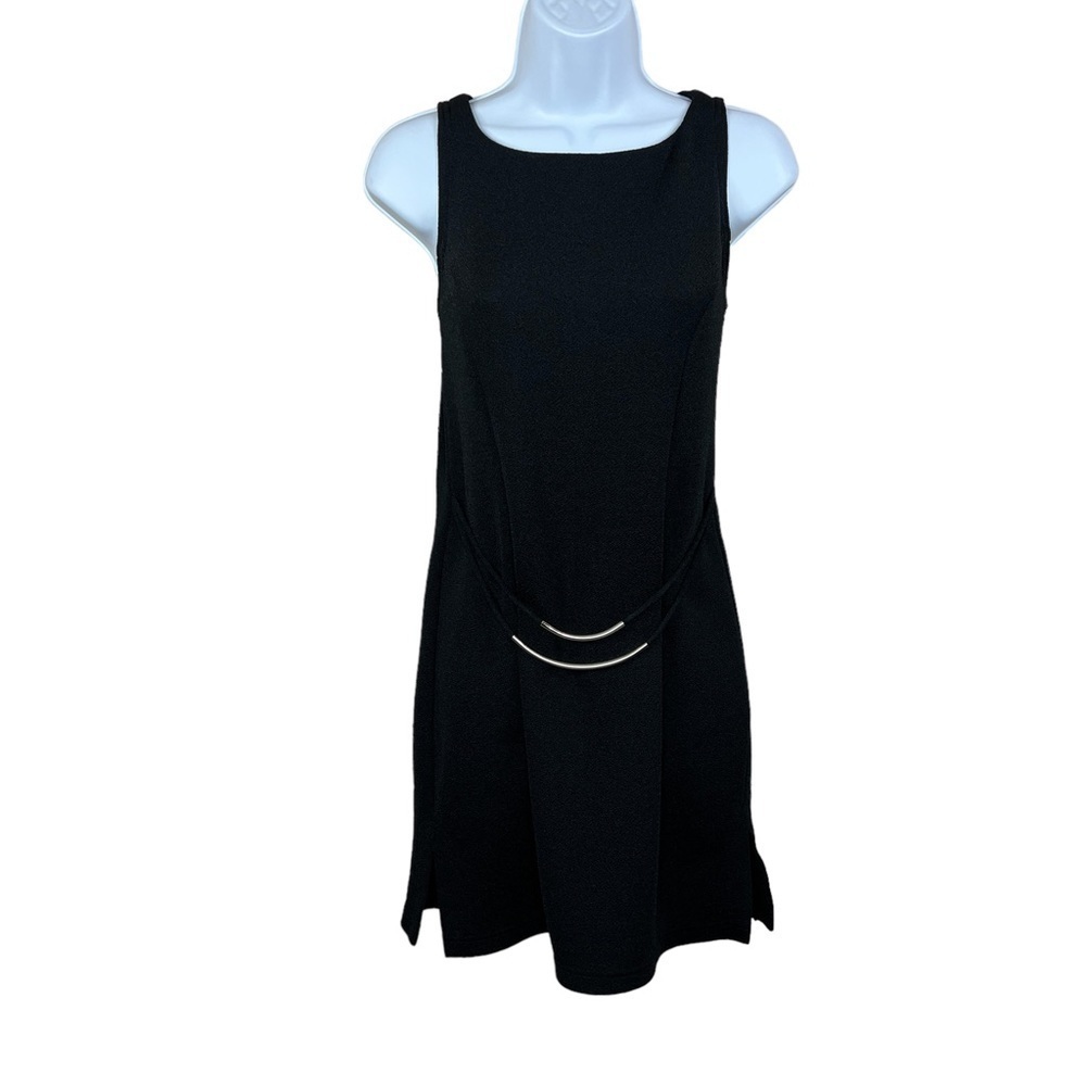 Vintage Lisa Jo Black Sleeveless Stretch Metal Belt Accent 90s Event Party